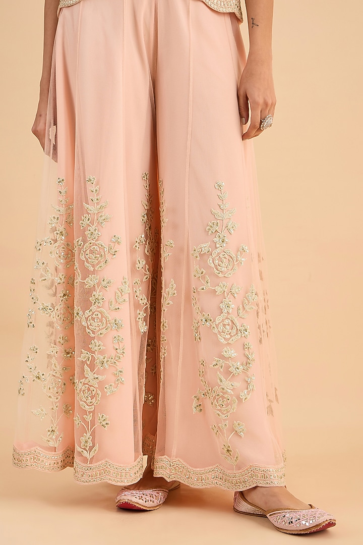 Powder Pink Soft Net Handwork Co-Ord Set by RoohbyRidhimaa at Pernia's Pop Up Shop