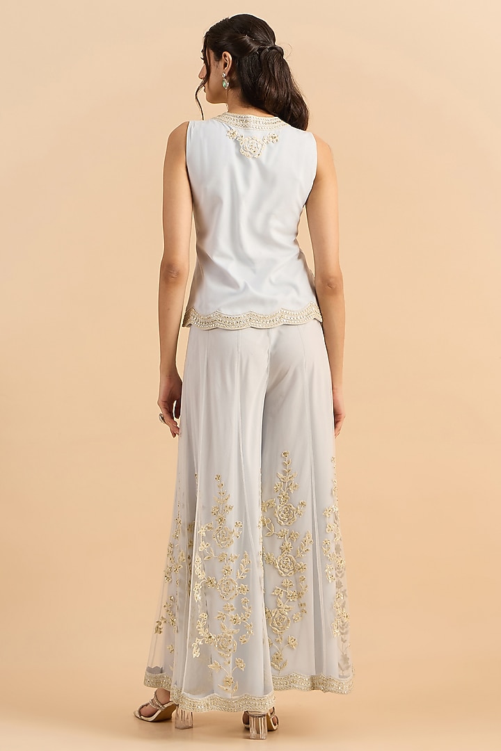 Powder Blue Soft Net Handwork Co-Ord Set by RoohbyRidhimaa at Pernia's Pop Up Shop