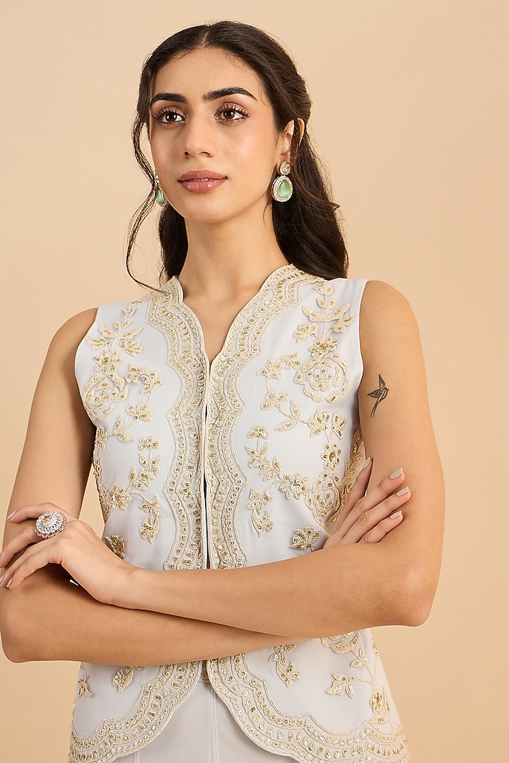 Powder Blue Soft Net Handwork Co-Ord Set by RoohbyRidhimaa at Pernia's Pop Up Shop
