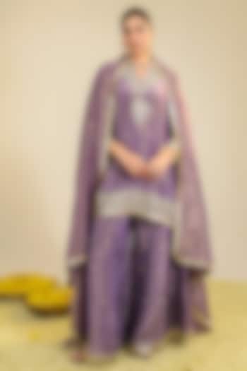 Purple Shimmer Organza Zardosi Embroidered Kurta Set by RoohbyRidhimaa at Pernia's Pop Up Shop