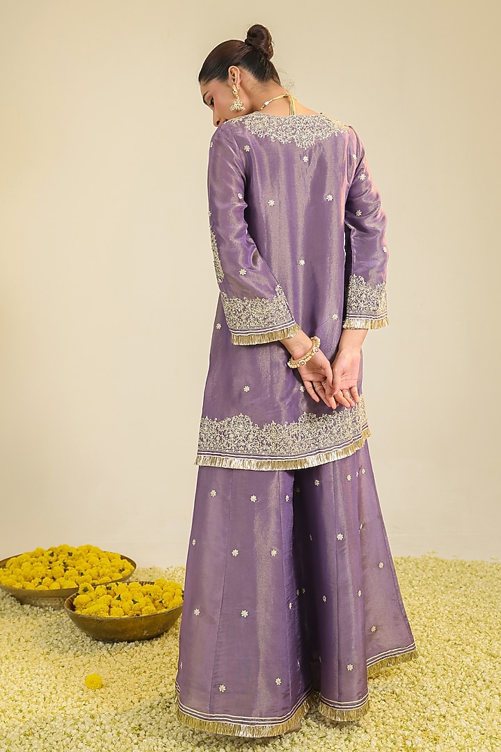 Purple Shimmer Organza Zardosi Embroidered Kurta Set by RoohbyRidhimaa at Pernia's Pop Up Shop