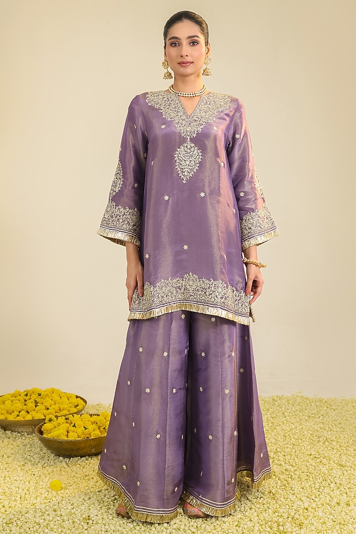 Purple Shimmer Organza Zardosi Embroidered Kurta Set by RoohbyRidhimaa at Pernia's Pop Up Shop