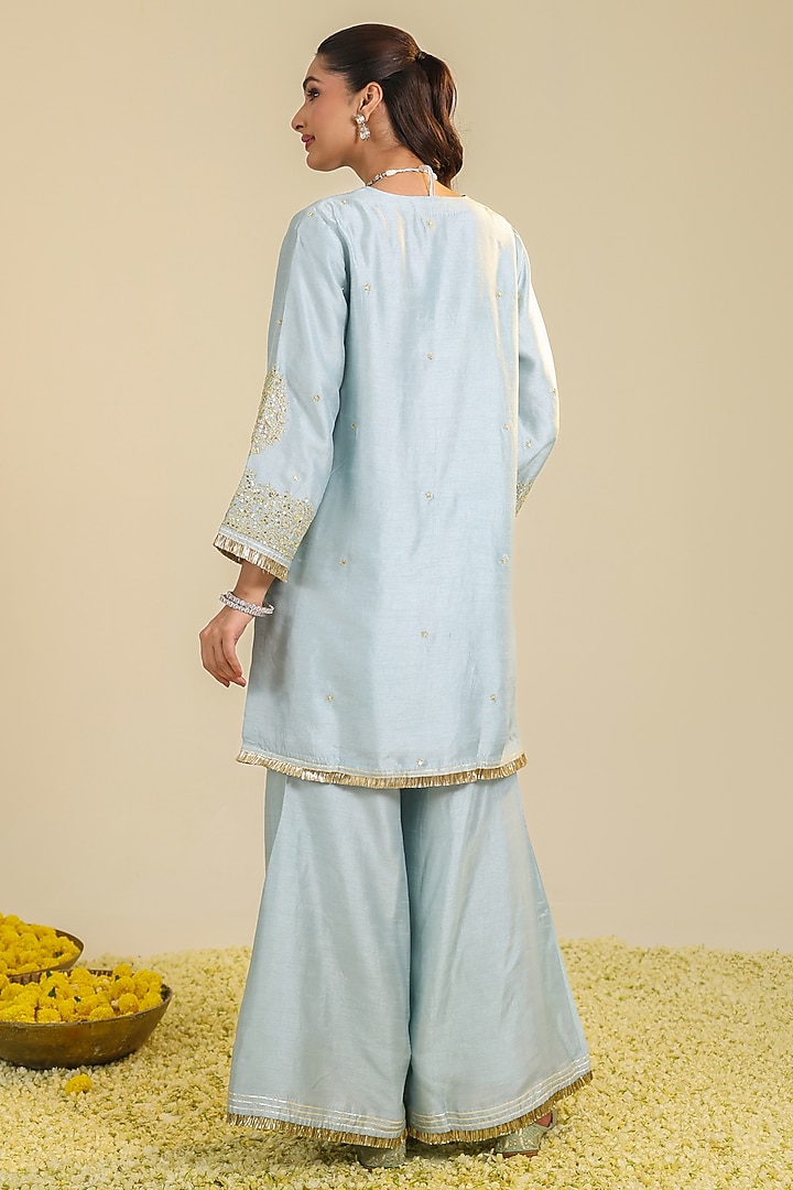 Powder Blue Viscose Raw Silk Zardosi Embroidered Kurta Set by RoohbyRidhimaa at Pernia's Pop Up Shop