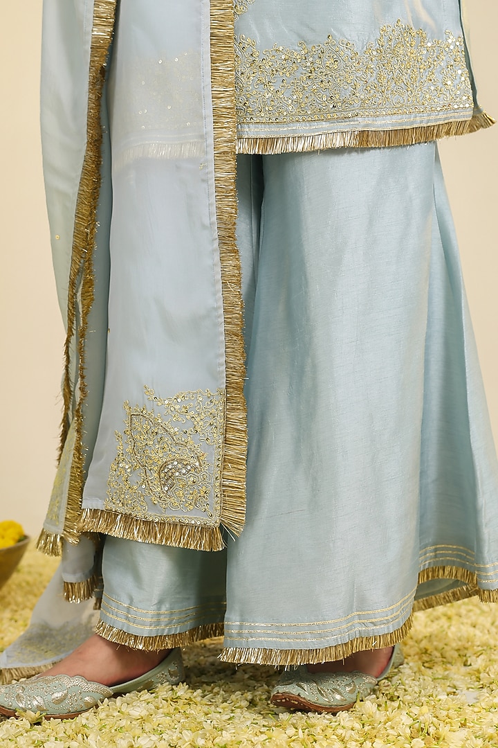Powder Blue Viscose Raw Silk Zardosi Embroidered Kurta Set by RoohbyRidhimaa at Pernia's Pop Up Shop