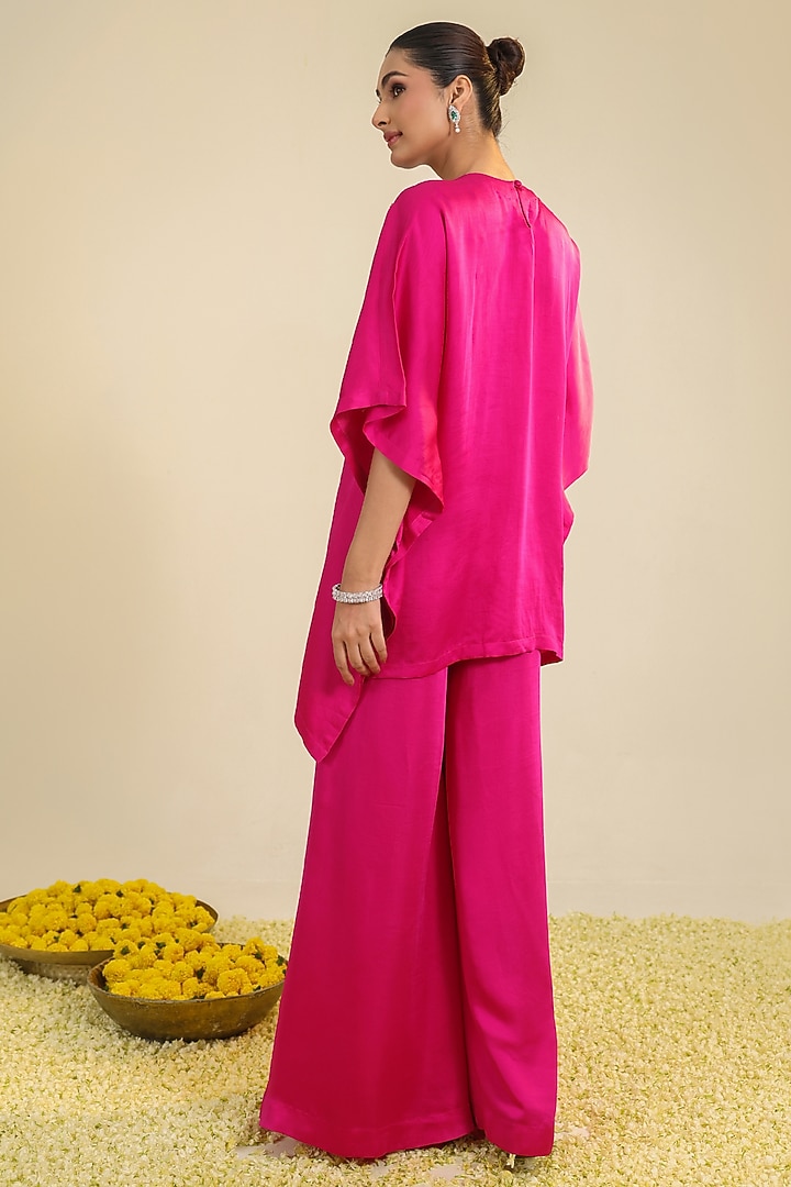 Fuchsia Pink Silk Satin Embroidered Co-Ord Set by RoohbyRidhimaa at Pernia's Pop Up Shop