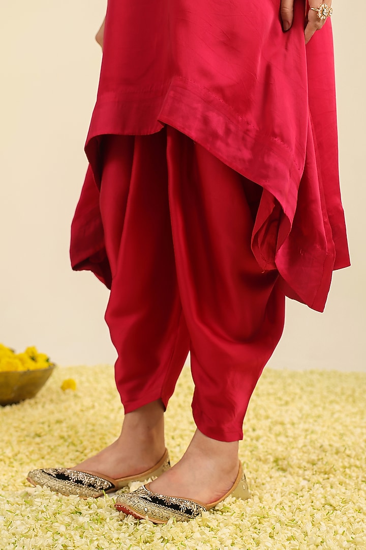 Deep Red Silk Satin Zardosi Embroidered Kurta Set by RoohbyRidhimaa at Pernia's Pop Up Shop
