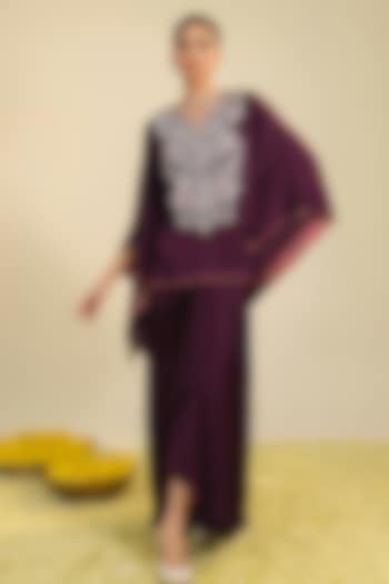 Deep Purple Silk Satin Hand Embroidered Co-Ord Set by RoohbyRidhimaa at Pernia's Pop Up Shop