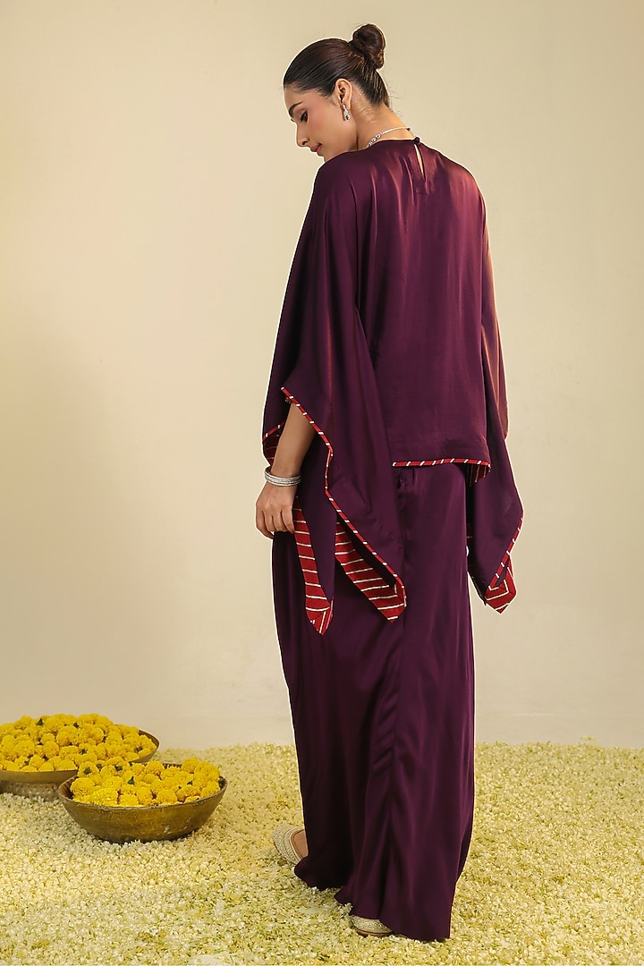 Deep Purple Silk Satin Hand Embroidered Co-Ord Set by RoohbyRidhimaa at Pernia's Pop Up Shop