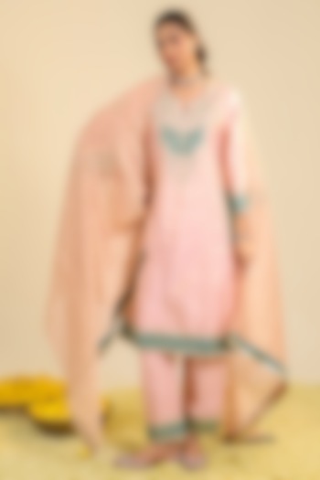 Blush Pink Tissue Sequin Embroidered Kurta Set by RoohbyRidhimaa at Pernia's Pop Up Shop