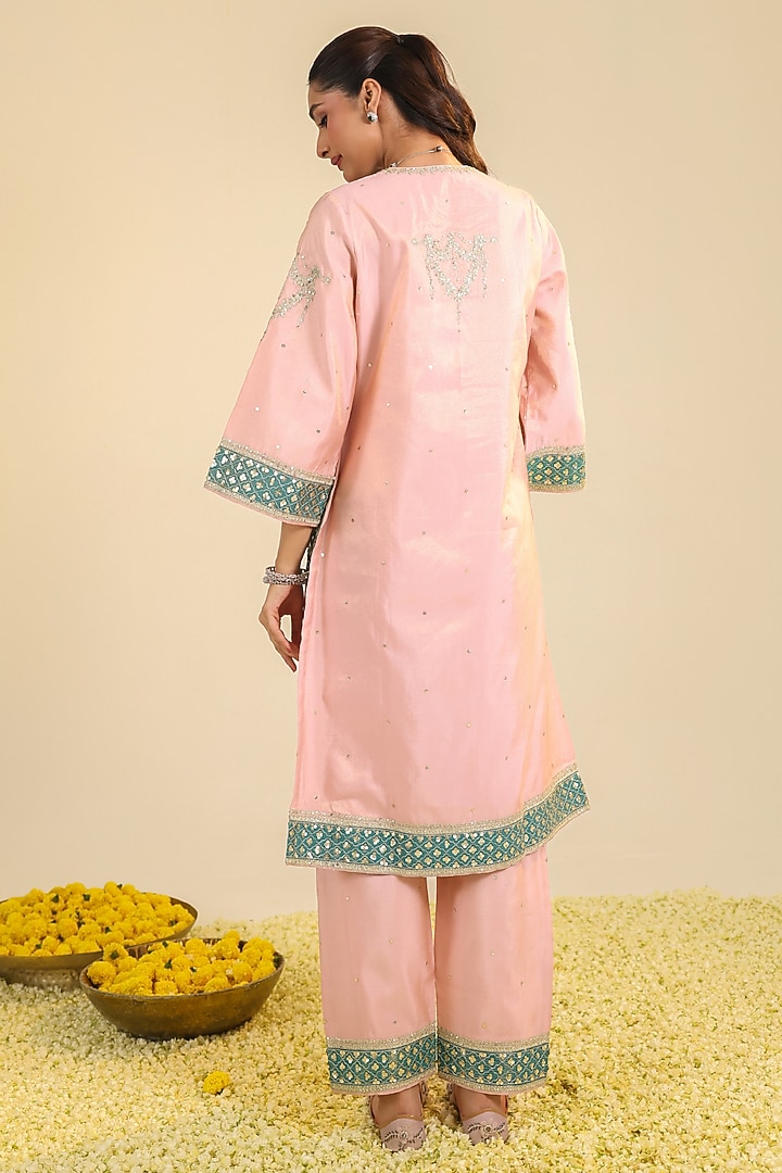Blush Pink Tissue Sequin Embroidered Kurta Set by RoohbyRidhimaa at Pernia's Pop Up Shop