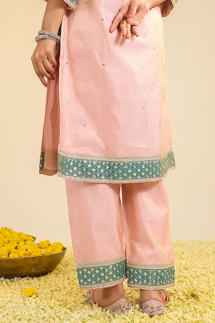 Blush Pink Tissue Sequin Embroidered Kurta Set by RoohbyRidhimaa at Pernia's Pop Up Shop