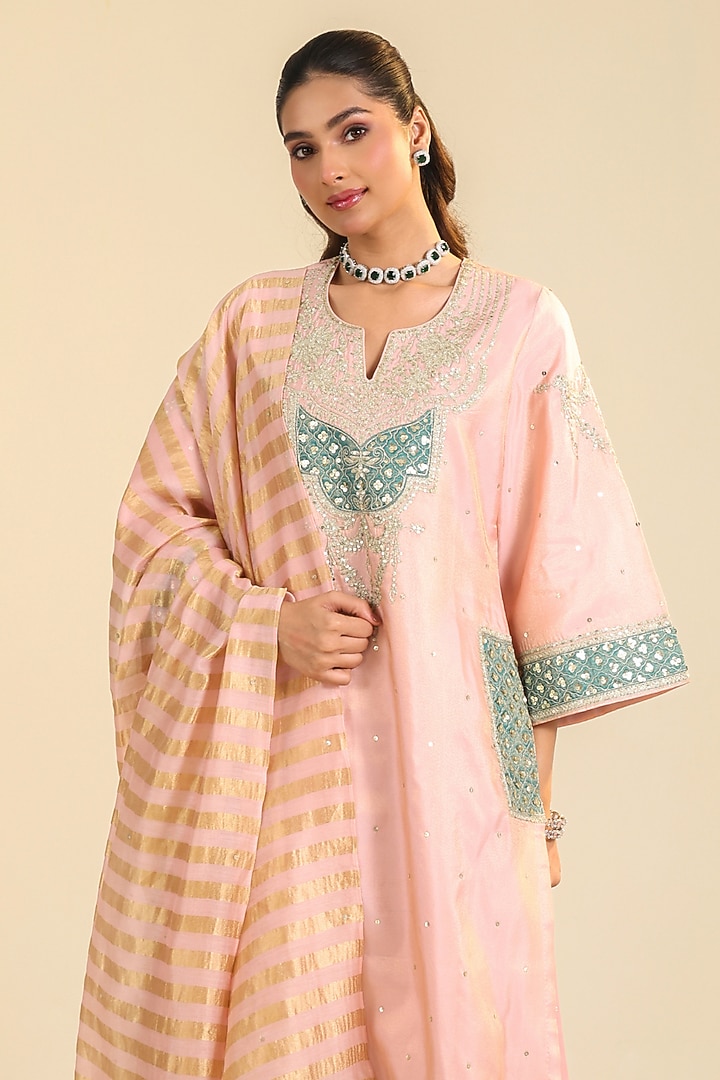 Blush Pink Tissue Sequin Embroidered Kurta Set by RoohbyRidhimaa at Pernia's Pop Up Shop