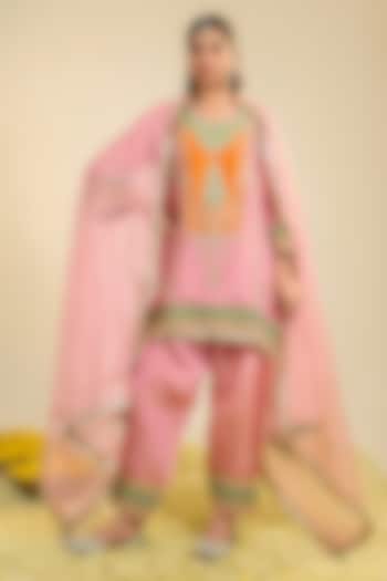 Blush Pink Tissue Dori & Zari Embroidered Kurta Set by RoohbyRidhimaa at Pernia's Pop Up Shop