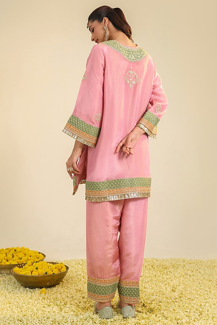 Blush Pink Tissue Dori & Zari Embroidered Kurta Set by RoohbyRidhimaa at Pernia's Pop Up Shop