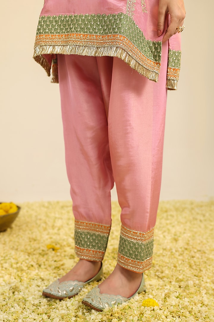 Blush Pink Tissue Dori & Zari Embroidered Kurta Set by RoohbyRidhimaa at Pernia's Pop Up Shop