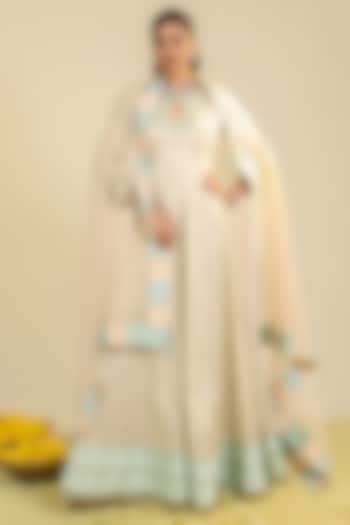 Off-White Tissue Zari Embroidered Wedding Anarkali Set by RoohbyRidhimaa at Pernia's Pop Up Shop