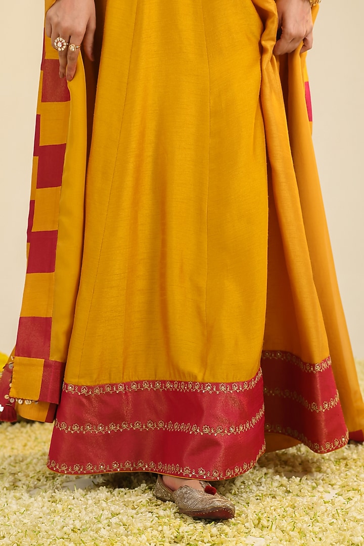 Rust Viscose Raw Silk Zari Embroidered Wedding Anarkali Set by RoohbyRidhimaa at Pernia's Pop Up Shop