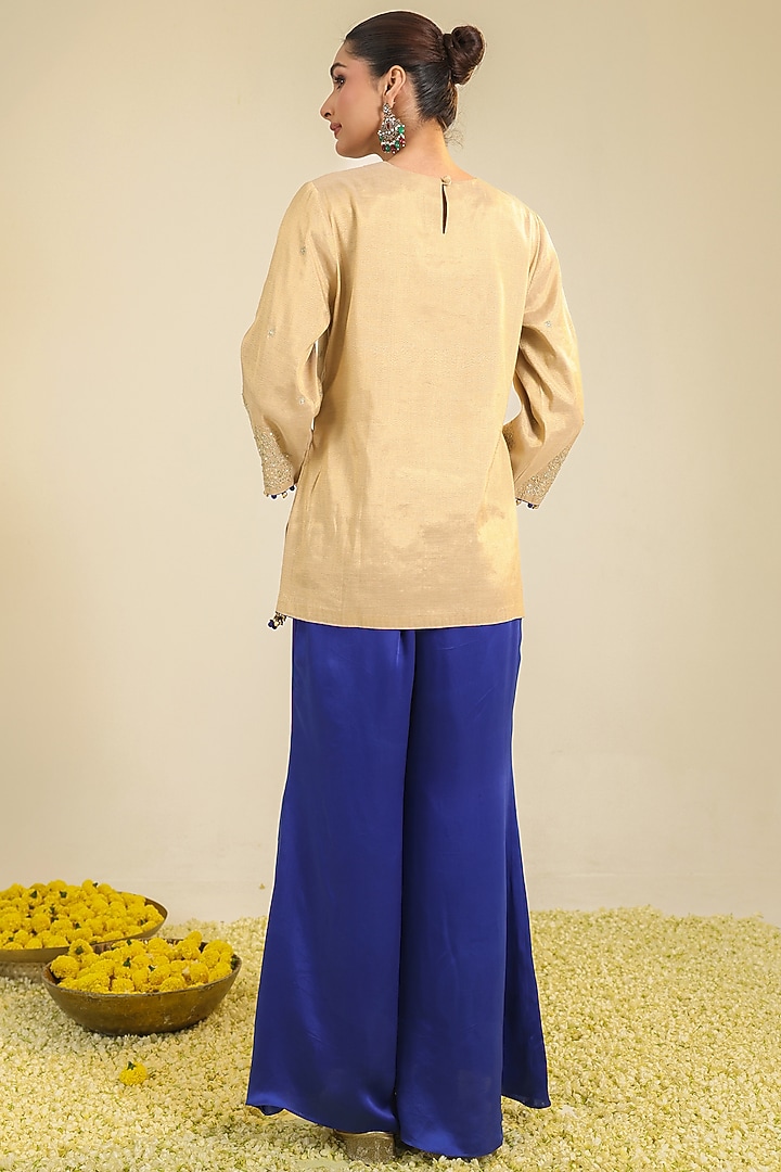 Golden Silk Zardosi Embroidered Short Kurta Set by RoohbyRidhimaa at Pernia's Pop Up Shop