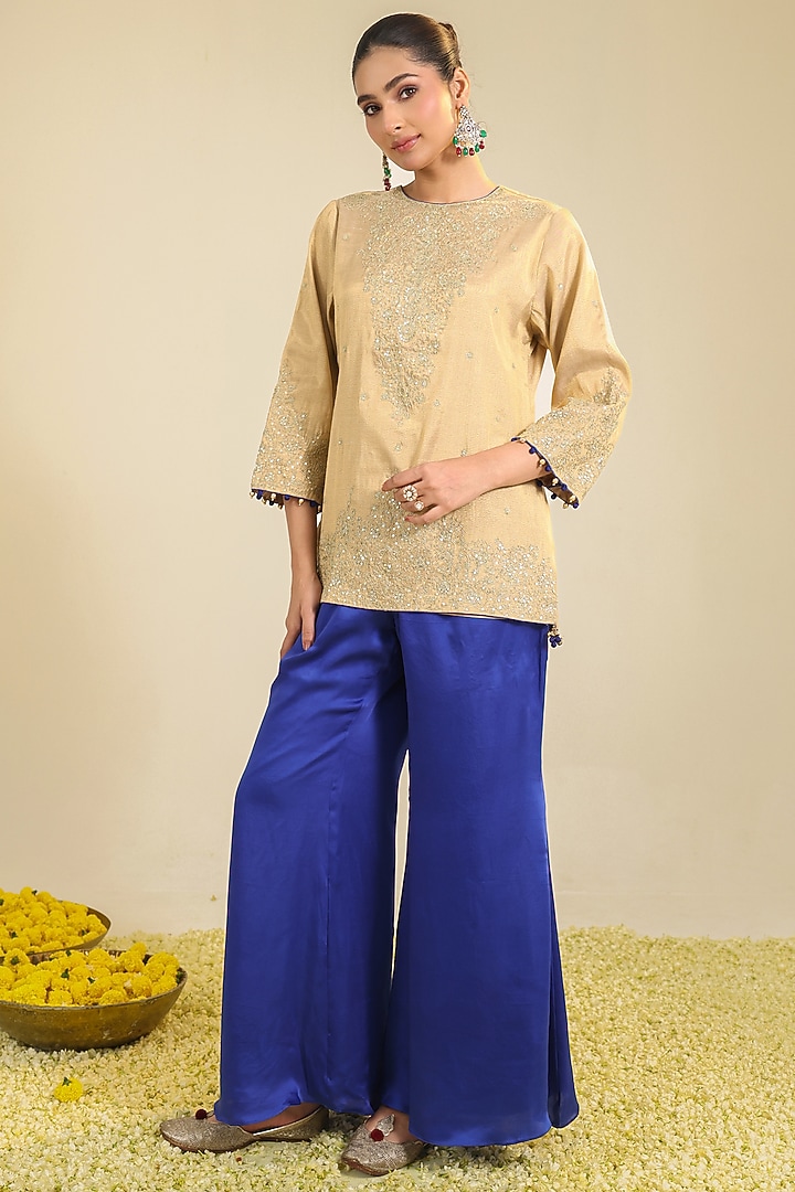 Golden Silk Zardosi Embroidered Short Kurta Set by RoohbyRidhimaa at Pernia's Pop Up Shop