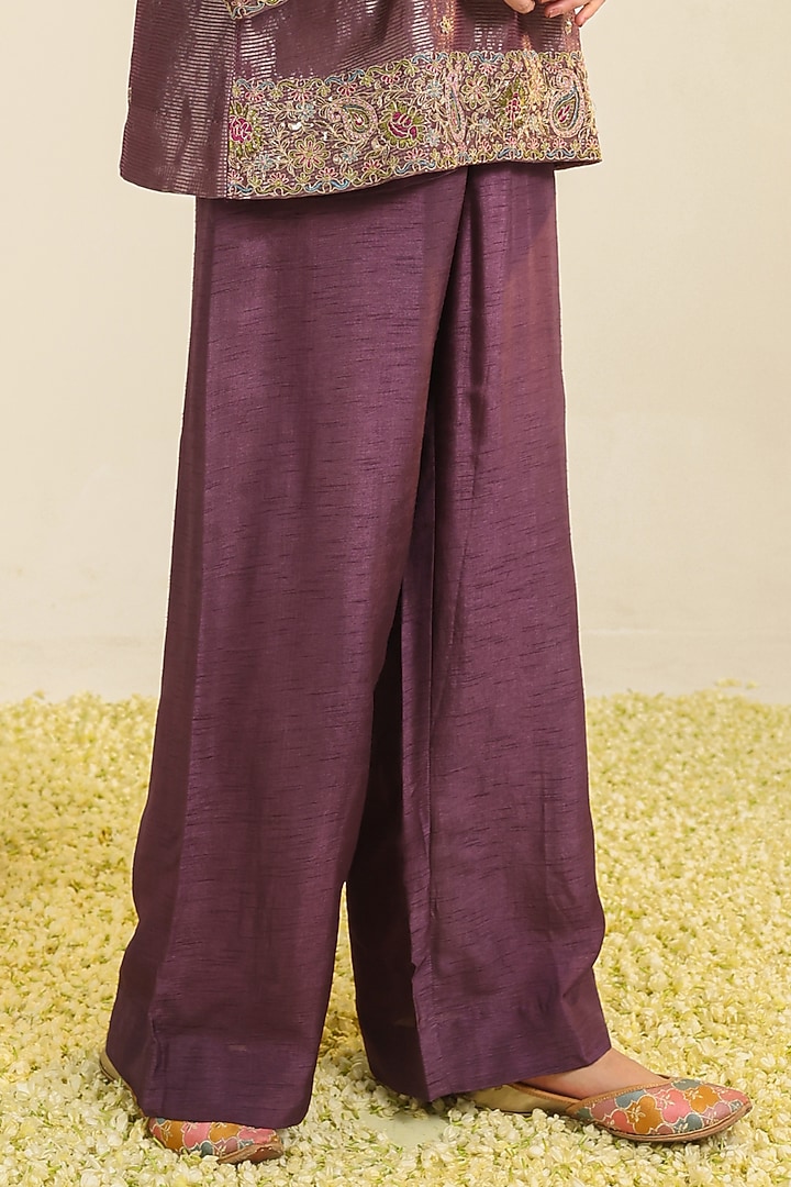Plum Silk Chanderi Zari Embroidered Kurta Set by RoohbyRidhimaa at Pernia's Pop Up Shop