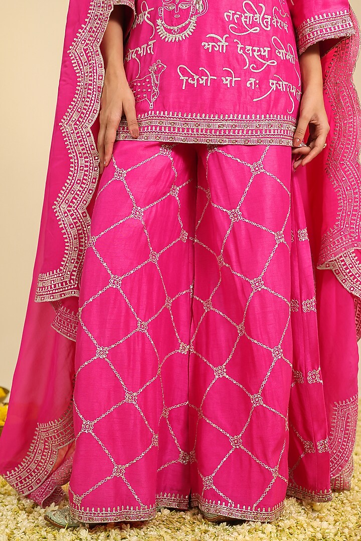 Fuchsia Pink Viscose Raw Silk Embroidered Kurta Set by RoohbyRidhimaa at Pernia's Pop Up Shop
