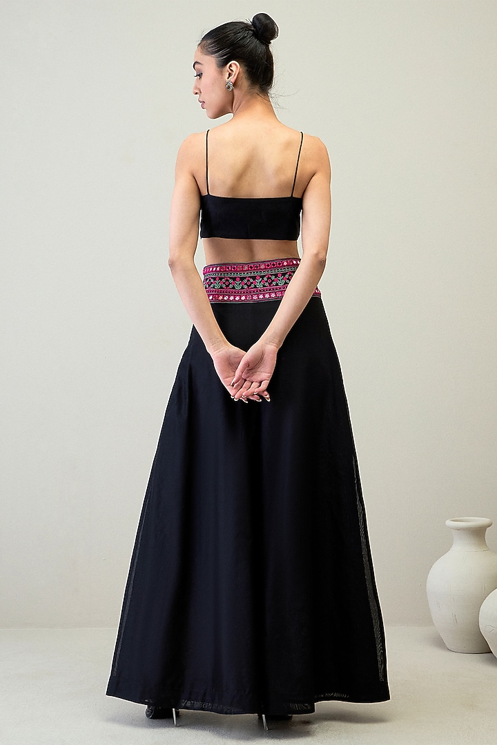 Black Silk Chanderi Resham Work Palazzo Pant Set by RoohbyRidhimaa at Pernia's Pop Up Shop