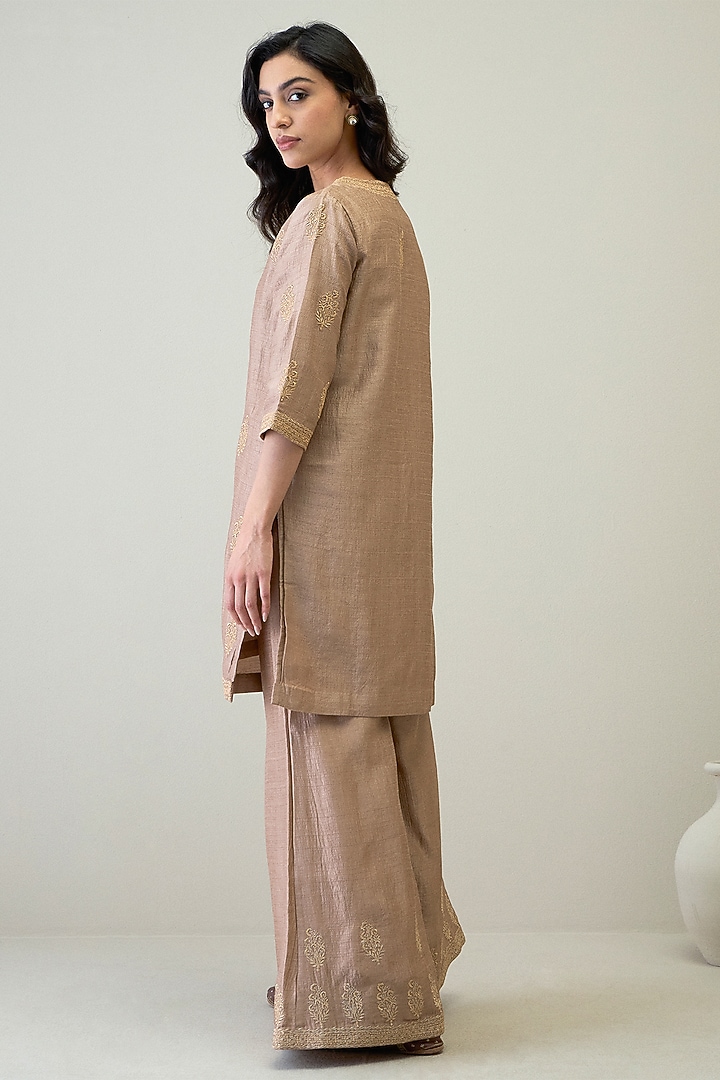 Mocha Brown Viscose Raw Silk Gharara Set by RoohbyRidhimaa at Pernia's Pop Up Shop