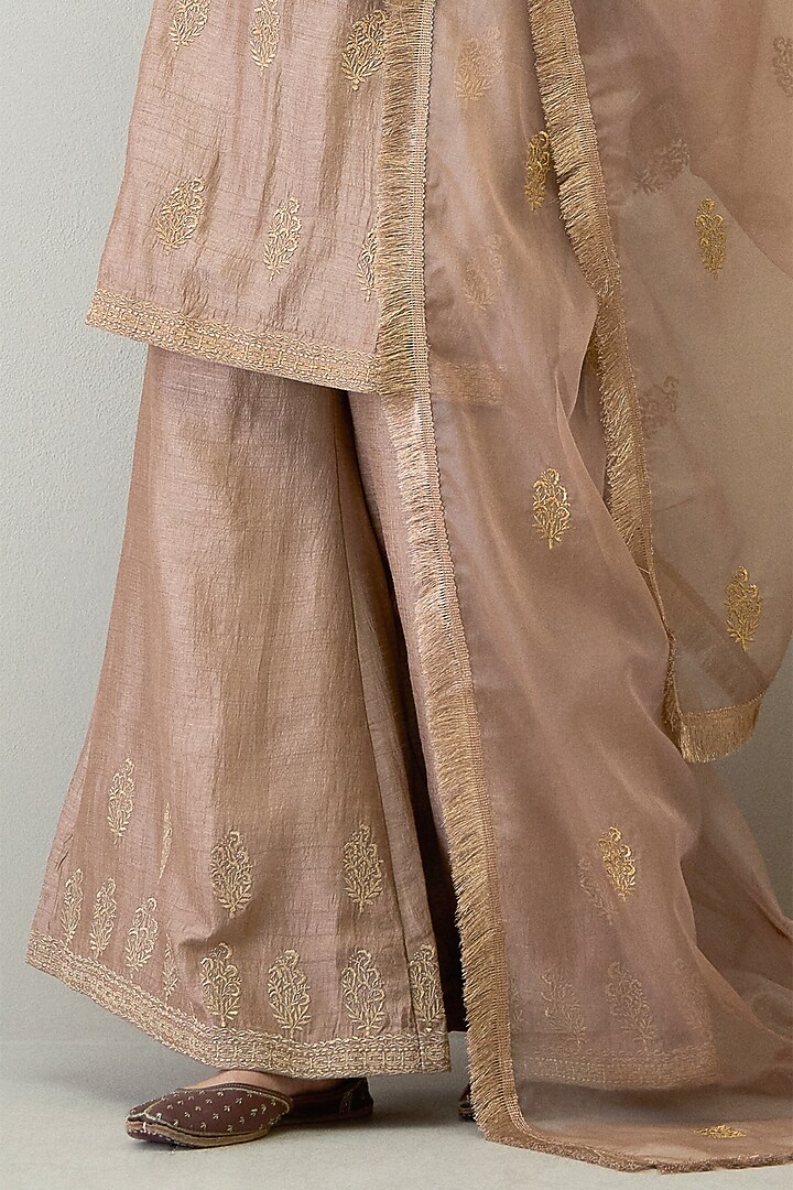 Mocha Brown Viscose Raw Silk Gharara Set by RoohbyRidhimaa at Pernia's Pop Up Shop