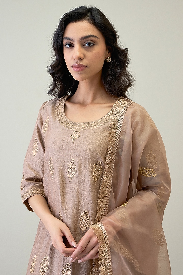 Mocha Brown Viscose Raw Silk Gharara Set by RoohbyRidhimaa at Pernia's Pop Up Shop
