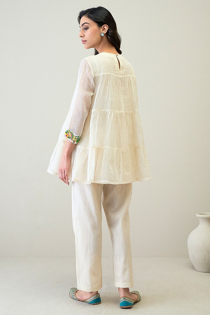 Ivory & Green Handloom Silk Organza Resham Embroidered Co-Ord Set by RoohbyRidhimaa at Pernia's Pop Up Shop