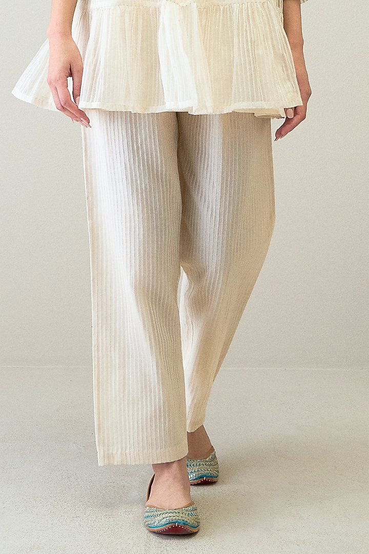Ivory & Green Handloom Silk Organza Resham Embroidered Co-Ord Set by RoohbyRidhimaa at Pernia's Pop Up Shop