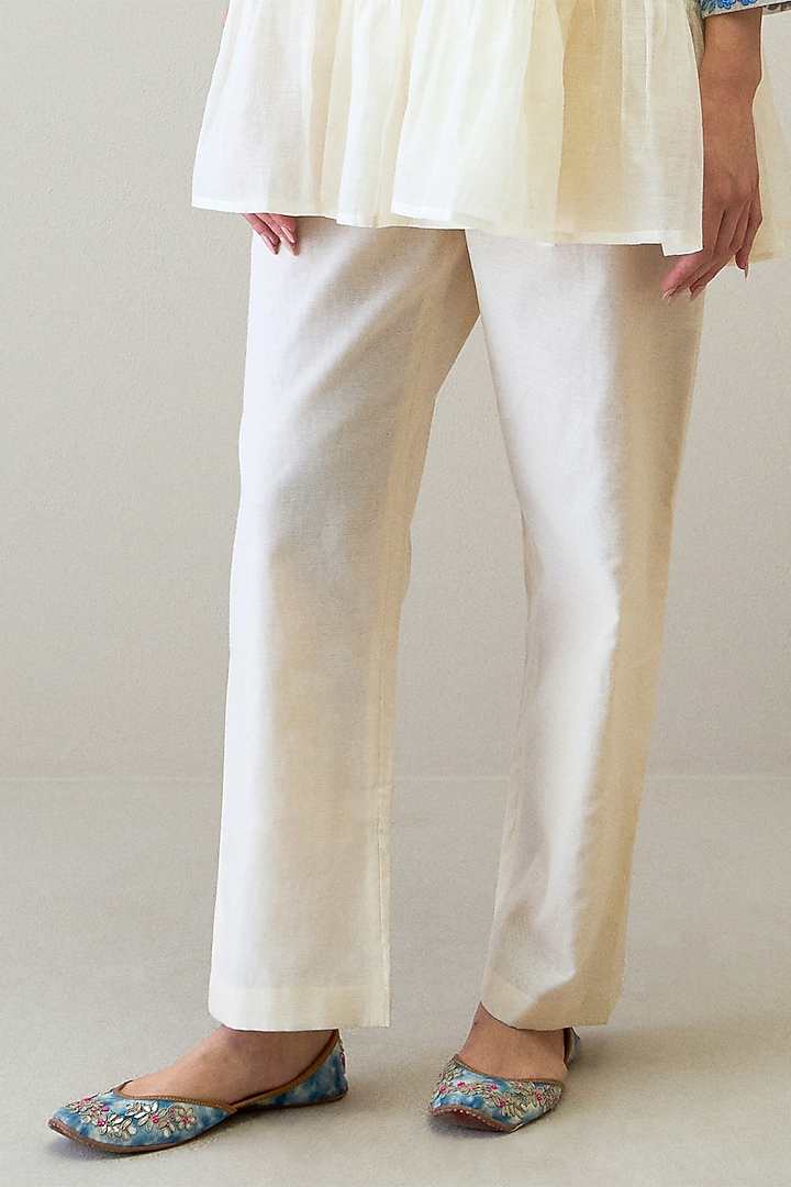 Ivory & Blue Handloom Silk Organza Resham Embroidered Co-Ord Set by RoohbyRidhimaa at Pernia's Pop Up Shop