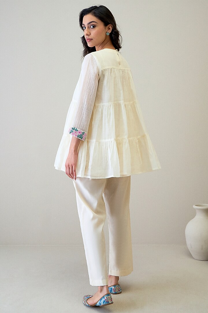 Ivory & Pink Handloom Silk Organza Resham Embroidered Co-Ord Set by RoohbyRidhimaa at Pernia's Pop Up Shop
