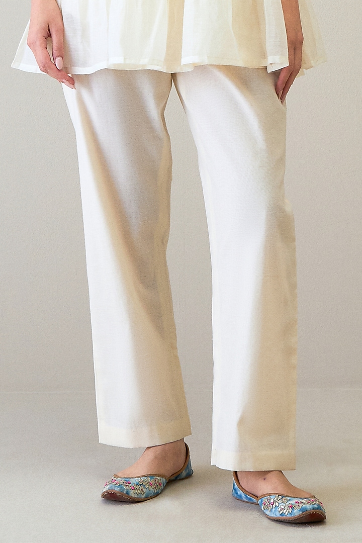 Ivory & Pink Handloom Silk Organza Resham Embroidered Co-Ord Set by RoohbyRidhimaa at Pernia's Pop Up Shop