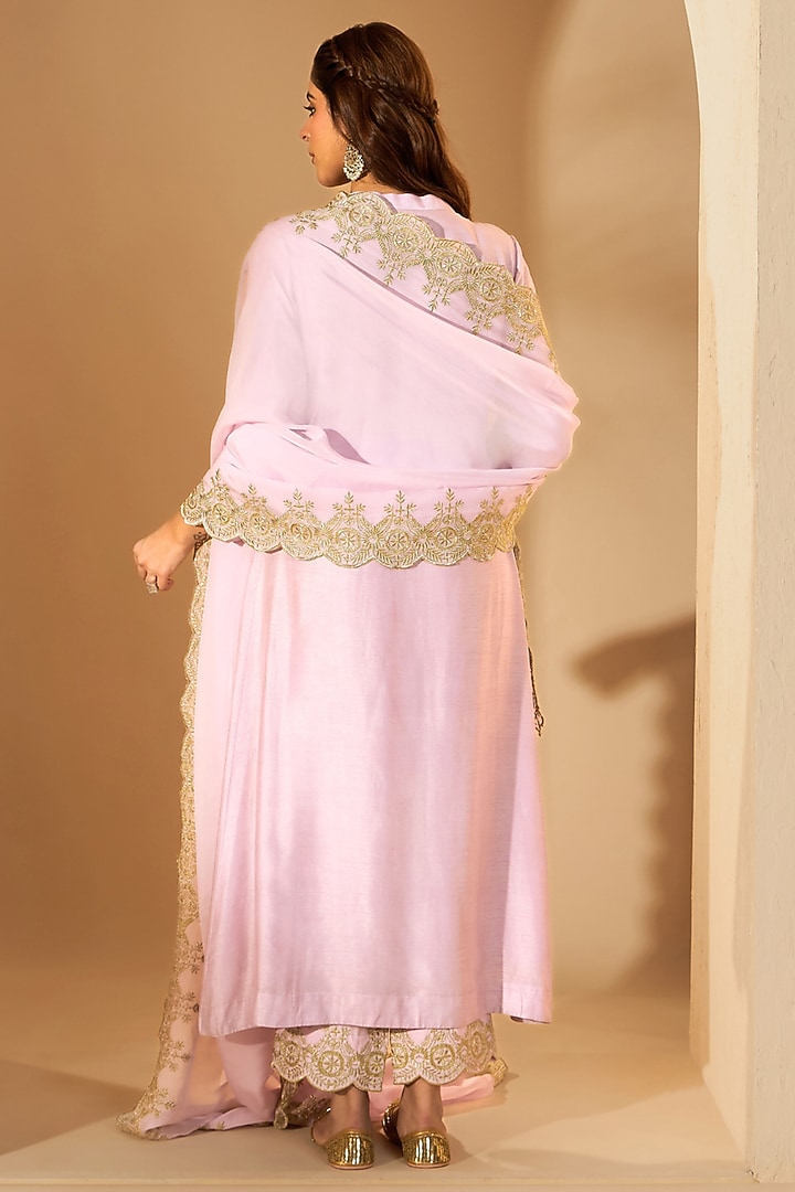 Lilac Viscose Raw Silk Embroidered Kurta Set by RoohbyRidhimaa at Pernia's Pop Up Shop