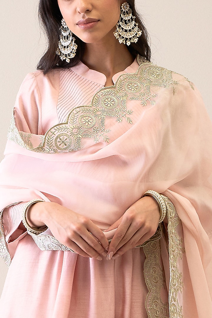 Pastel Pink Viscose Raw Silk Embroidered Kurta Set by RoohbyRidhimaa at Pernia's Pop Up Shop