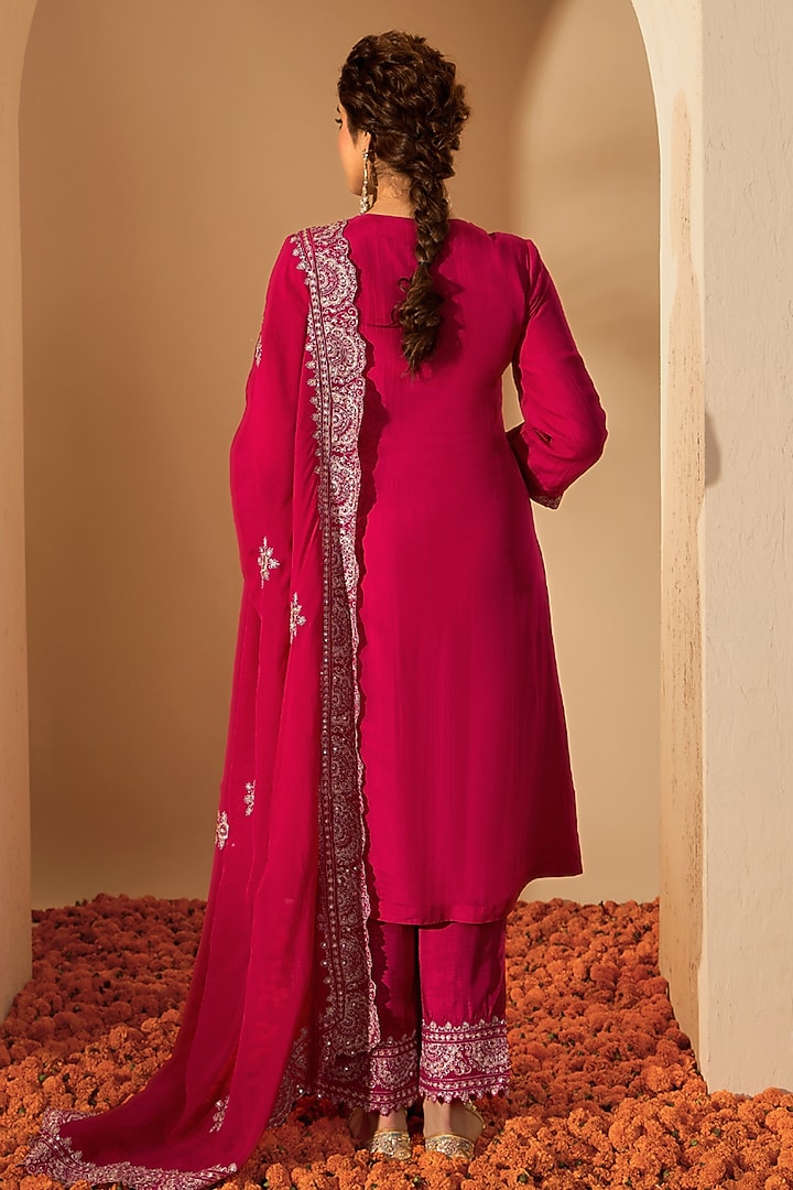 Fuchsia Pink Silk Organza Zari Embroidered Kurta Set by RoohbyRidhimaa at Pernia's Pop Up Shop