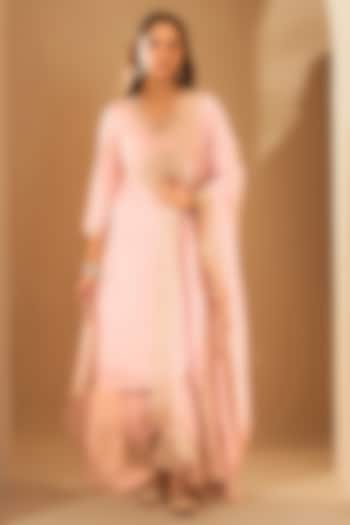 Pastel Pink Silk Organza Zari Embroidered Kurta Set by RoohbyRidhimaa at Pernia's Pop Up Shop