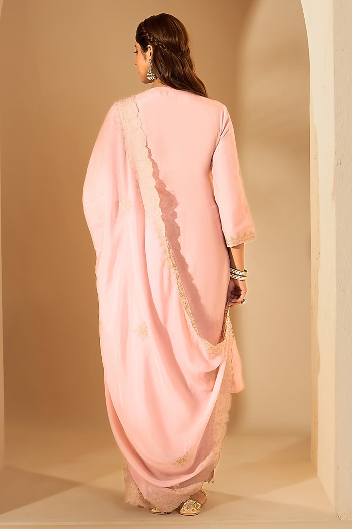 Pastel Pink Silk Organza Zari Embroidered Kurta Set by RoohbyRidhimaa at Pernia's Pop Up Shop