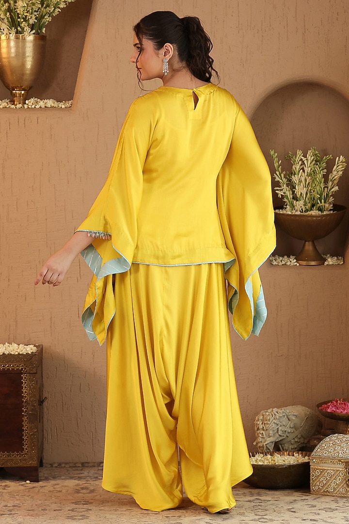 Yellow Silk Satin Drape Pants Set by RoohbyRidhimaa at Pernia's Pop Up Shop