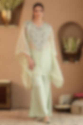 Pastel Green Silk Satin & Organza Zardosi Embroidered Co-ord Set by RoohbyRidhimaa at Pernia's Pop Up Shop