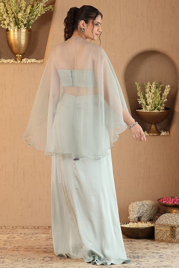 Soft Mint Green Silk Satin Dhoti Skirt Set by RoohbyRidhimaa at Pernia's Pop Up Shop