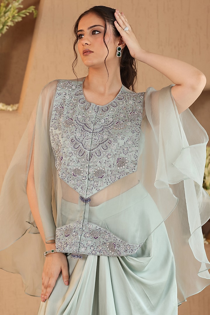 Soft Mint Green Silk Satin Dhoti Skirt Set by RoohbyRidhimaa at Pernia's Pop Up Shop