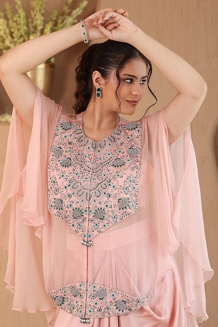 Blush Pink Silk Satin Dhoti Skirt Set by RoohbyRidhimaa at Pernia's Pop Up Shop