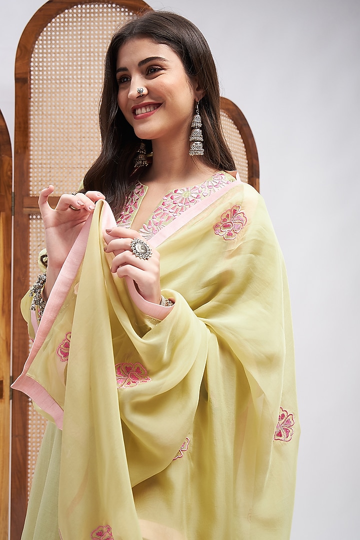 Pistachio Green Silk Chanderi Resham Embroidered Kurta Set by RoohbyRidhimaa at Pernia's Pop Up Shop