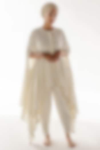 Ivory & Gold Muslin Tonal Dhoti Set by RoohbyRidhimaa at Pernia's Pop Up Shop