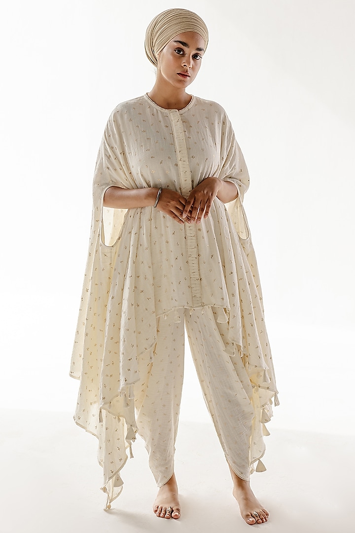 Ivory & Gold Muslin Tonal Dhoti Set by RoohbyRidhimaa at Pernia's Pop Up Shop