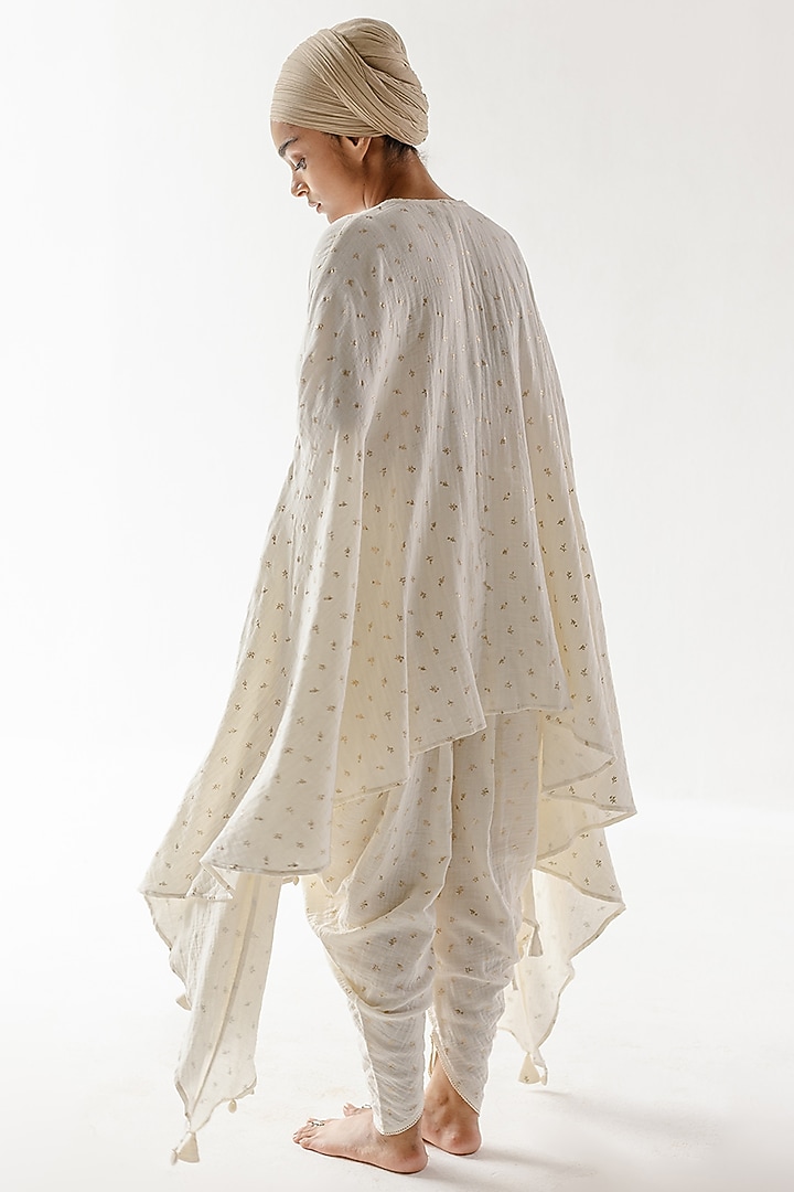 Ivory & Gold Muslin Tonal Dhoti Set by RoohbyRidhimaa at Pernia's Pop Up Shop