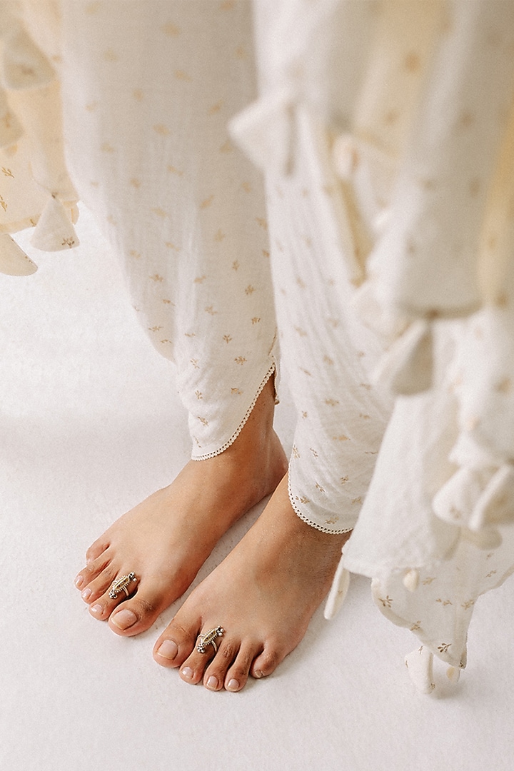 Ivory & Gold Muslin Tonal Dhoti Set by RoohbyRidhimaa at Pernia's Pop Up Shop