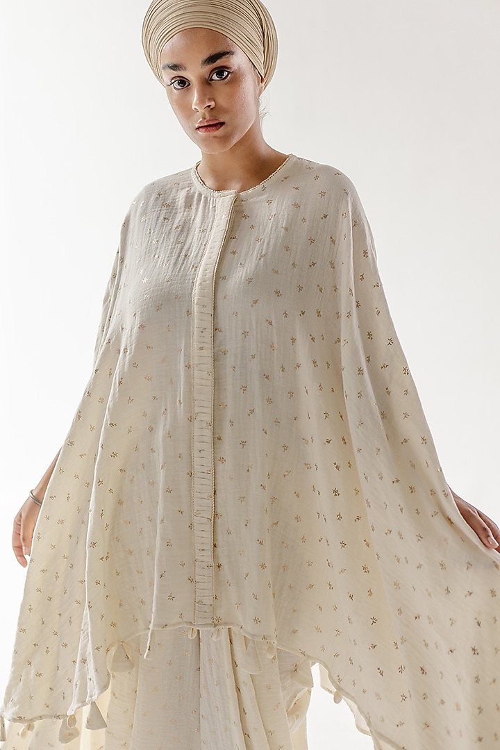 Ivory & Gold Muslin Tonal Dhoti Set by RoohbyRidhimaa at Pernia's Pop Up Shop